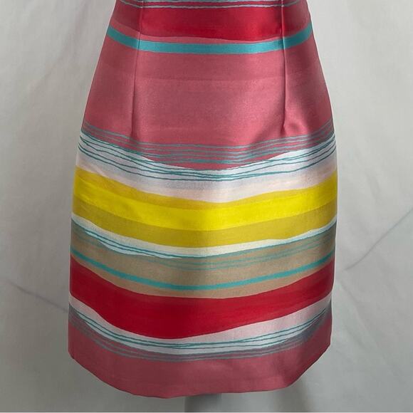 Sara Campbell Pink Red Teal Satin Striped Party Event Dress NWOT Size 6 - Picture 4 of 14